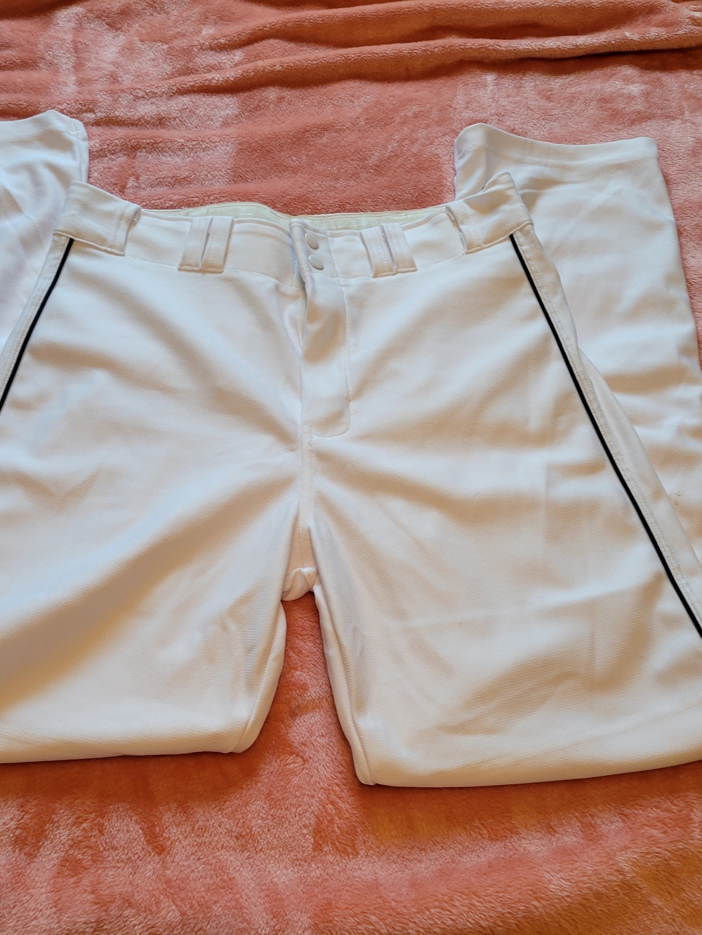 Men's White Stretch Baseball-Style Joggers with Black Piping